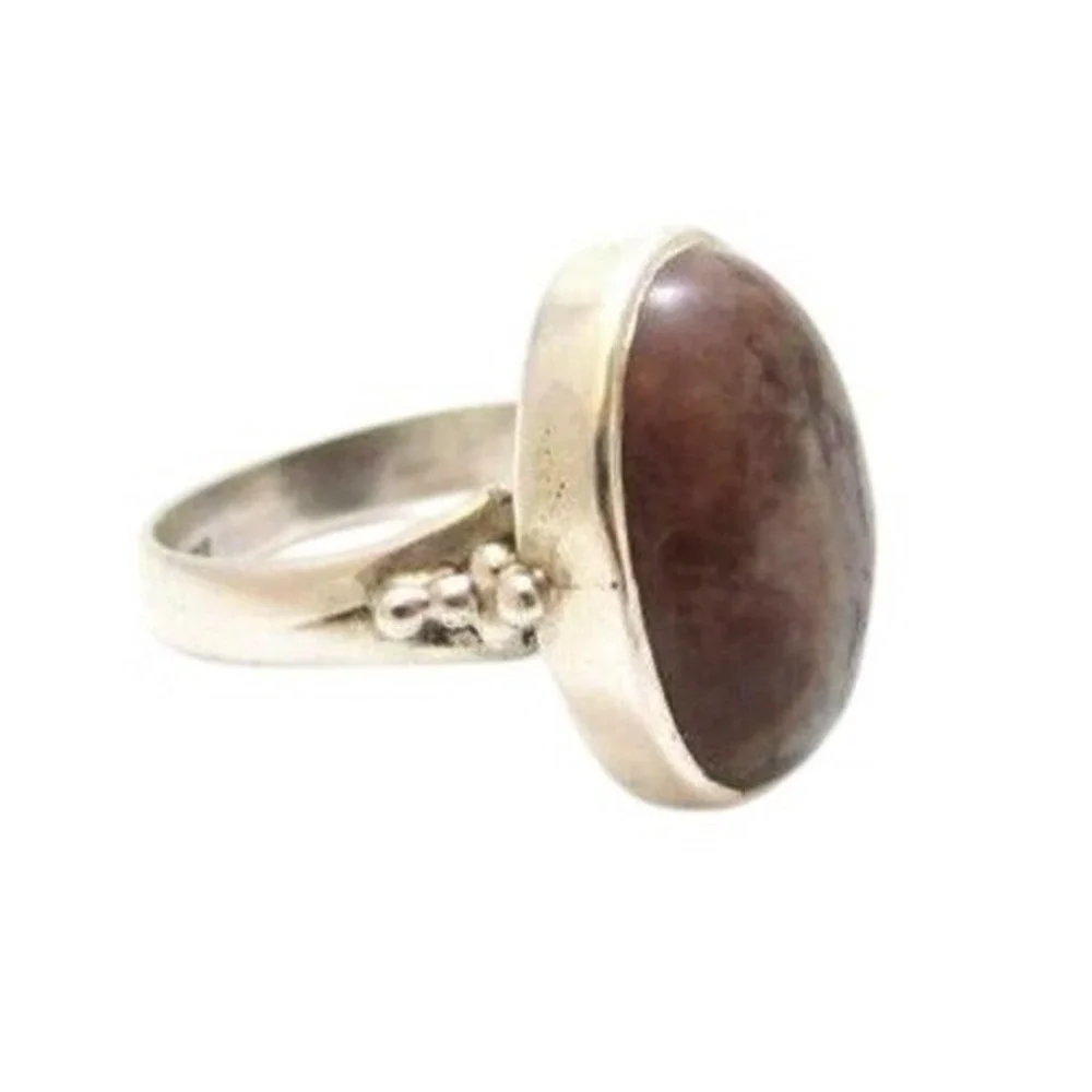 Vintage Brown Agate Gemstone Oval Sterling Silver 925‎ Ring*Size 8.5